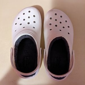Kids Crocs. Size 13. White with gray fur